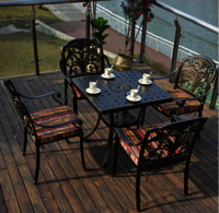 4+1 cast aluminum patio table and chair sets with cushions