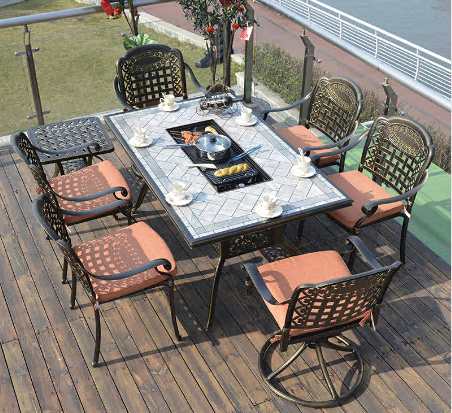 8+1 cast aluminum frame barbecue paito table and chair sets