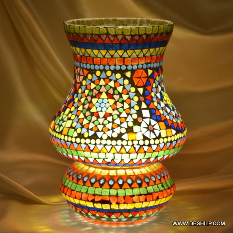 4.5X10 Inch Multicolor Mosaic Handmade Glass Table Lamp - Design: Modern Art