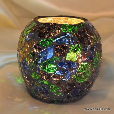 Crackle Mosaic Glass Candle Holder