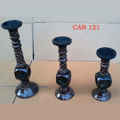 Mango Wood & wrought Iron Candle Stand Set Of 3pcs