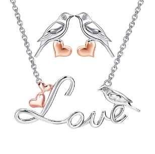 Kissing Love Birds Rhodium Plated Silver Necklace Earring Jewelry Set By GLOBALTRADE