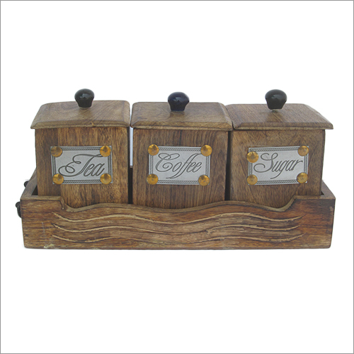 Polished Wooden Tea Coffee Sugar Container Set