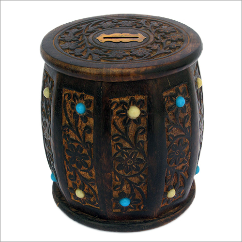 Polished Barrel Shape Wooden Money Bank