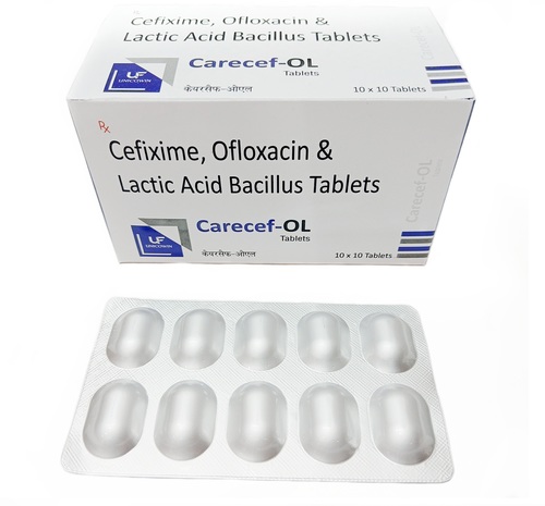 Cefixime 200mg, Ofloxacin 200mg & Lactic Acid Bacillus Tablets