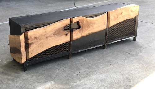 Industrial Steel Live Edge Cabinet No Assembly Required