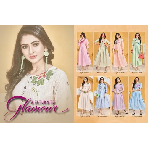 Designer Cotton Handpaint Gown Style Kurti