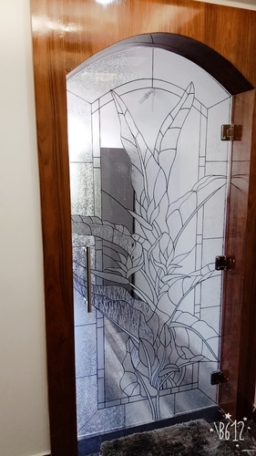 Wooden Entry Door Art Glass