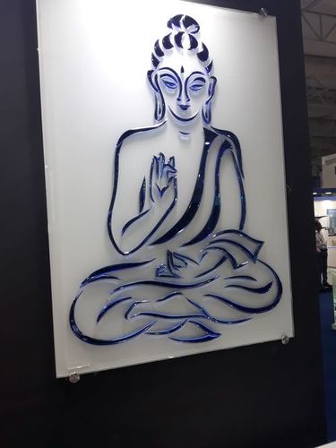 Creative Buddha Art Glass - Glaverbel Glass , Flat Design, 5-10mm Thickness, Blue Color | Decorative Glass for Doors, Windows, Furniture, Partitions