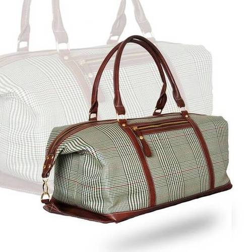 Cotton Fabric Checks Printed Duffel Bag Shoulder Bag