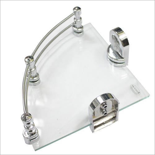Glass Corner Shelf - Stainless Steel & Toughened Glass, Available in Different Sizes, Transparent Finish with Smooth Edges & Dimensional Accuracy