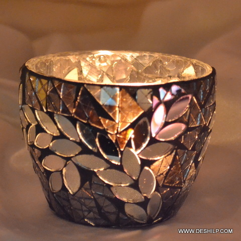Crystal Shaped Multi Mosaic Glass Candle Holder - Style: Antique Imitation