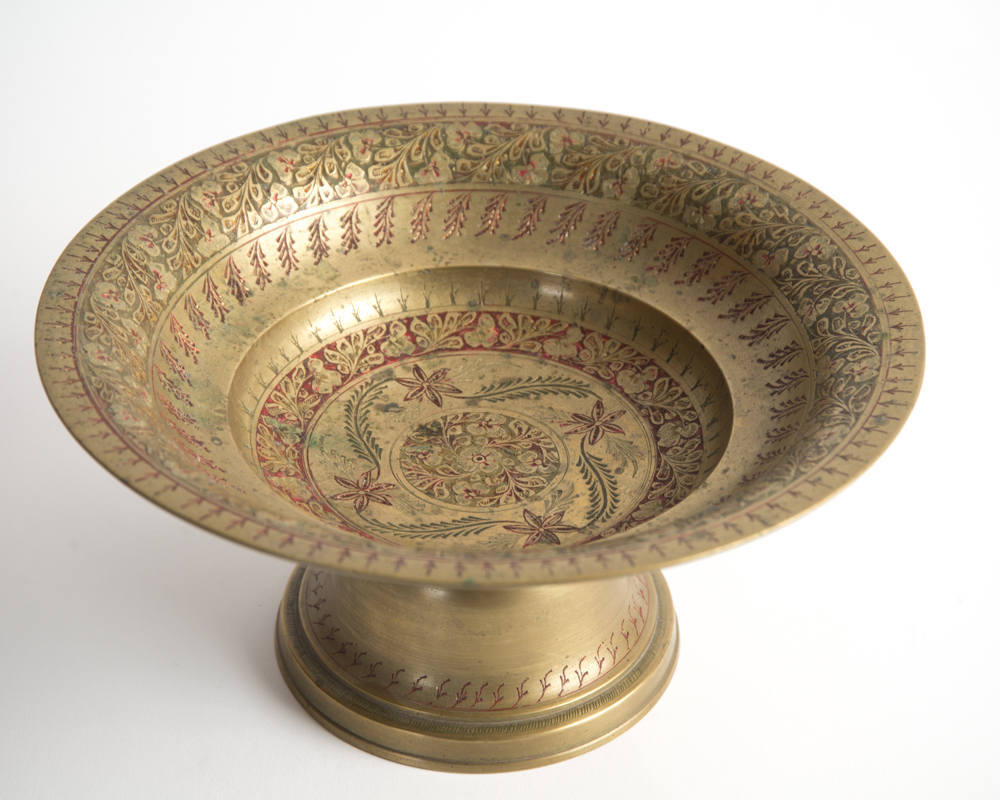 Brass Pedestal Enameled Bowl