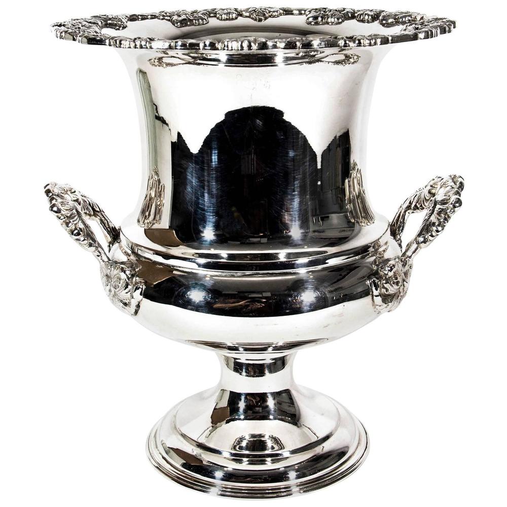 Silver Plated Wine Cooler on Solid Brass