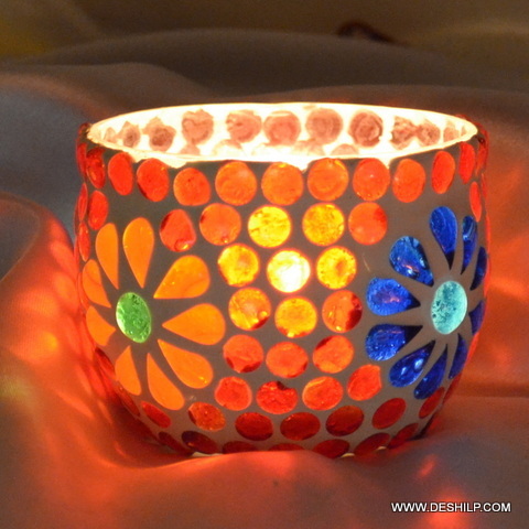 Orange & blue colored Small T Light Candle Holder