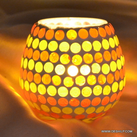 Round Shaped Mosaic Glass Candle Votive For Home Deco - Product Type: Tea Light Holder