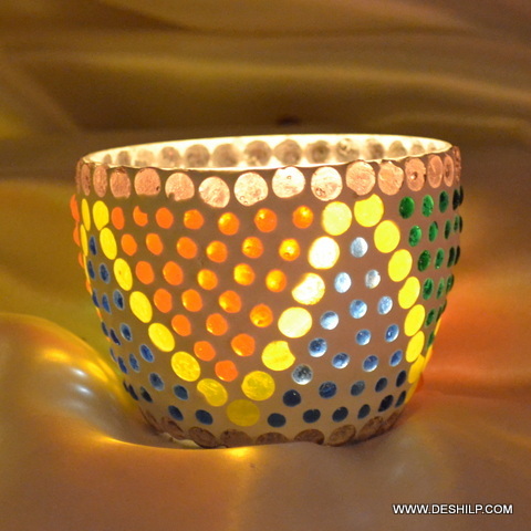 T Light Candle Holder With Mosaic For Gifts - Material: Glass