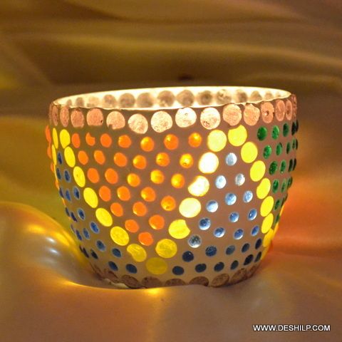 T Light Candle Holder With Mosaic