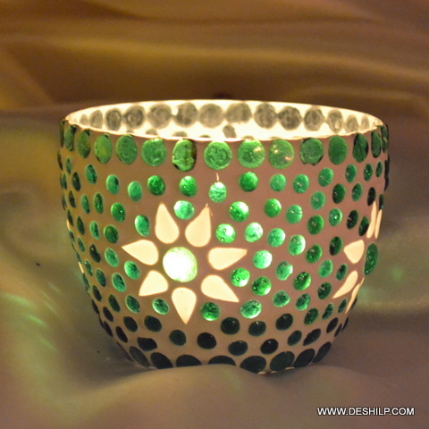 Star Shaped T Light Candle Holder With Mosaic - Material: Glass