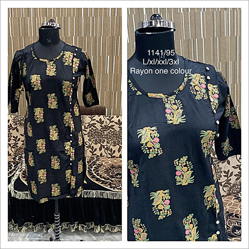 Black Ladies Printed Kurti