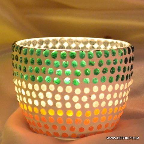 Multi Mosaic Glass Candle Holder