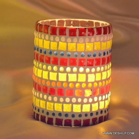 Two Color Mosaic Candle Votive for home decoration