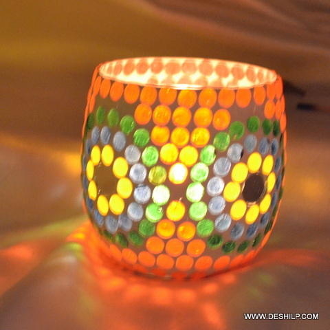 Colored T Light Candle Holder With Mosaic