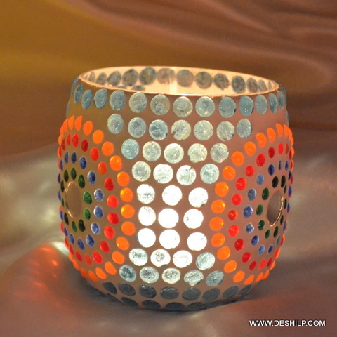 Mosaic Handmade Glass Candle Holder For Arts And Crafts - Style: Antique Imitation