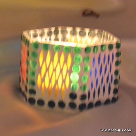 Multi Mosaic Glass Sml T Light Votive