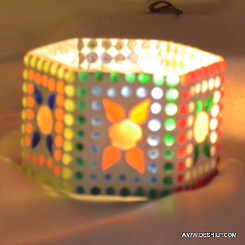 Flower printed Mosaic T Light Candle Holder