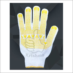 Yellow & White Cotton Pvc Dotted Glove