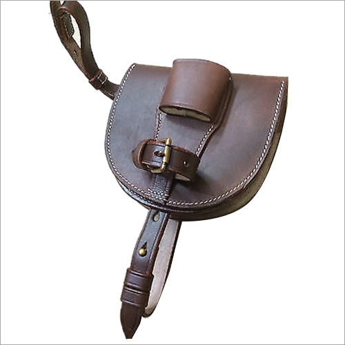 Antique Brown Leather Horseshoe Case Used By: Military