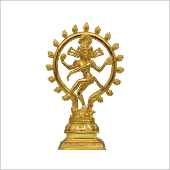 10 Inch Brass Nataraja Idol - Gold Plated, Easy to Clean, Moisture Proof, Rust Proof, Polished Finish