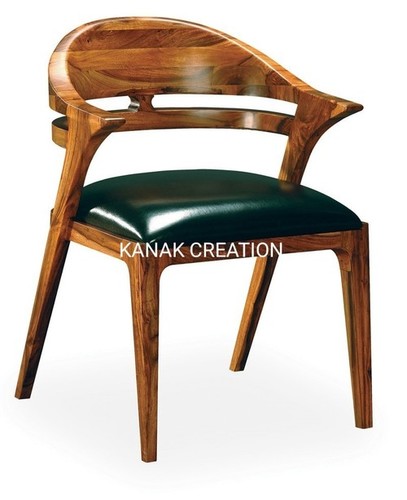 Handmade Wooden Dinning Chair With Leather Seat  Top
