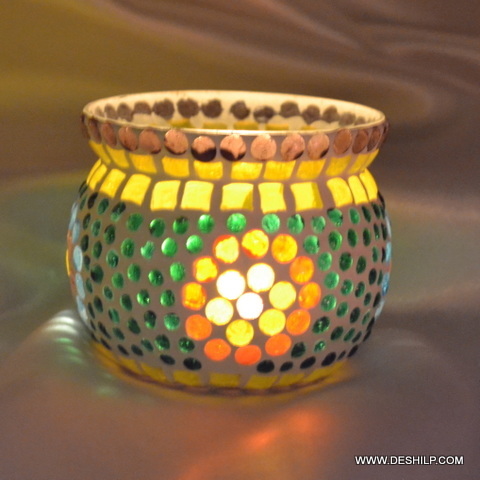 Multicolored Mosaic Handmade Glass Votive