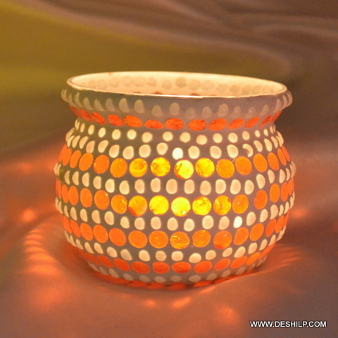 Bowl Shaped T Light Candle Holder With Mosaic - Style: Modern Arts