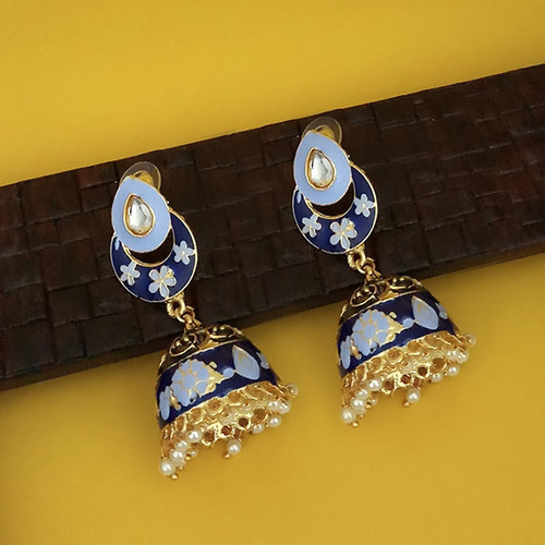 Meenakari Jhumka Earrings - Oxidised Zinc Alloy, Glossy Finish for Festive Wear | Dangle Design to Enhance Your Kurtis and Dresses