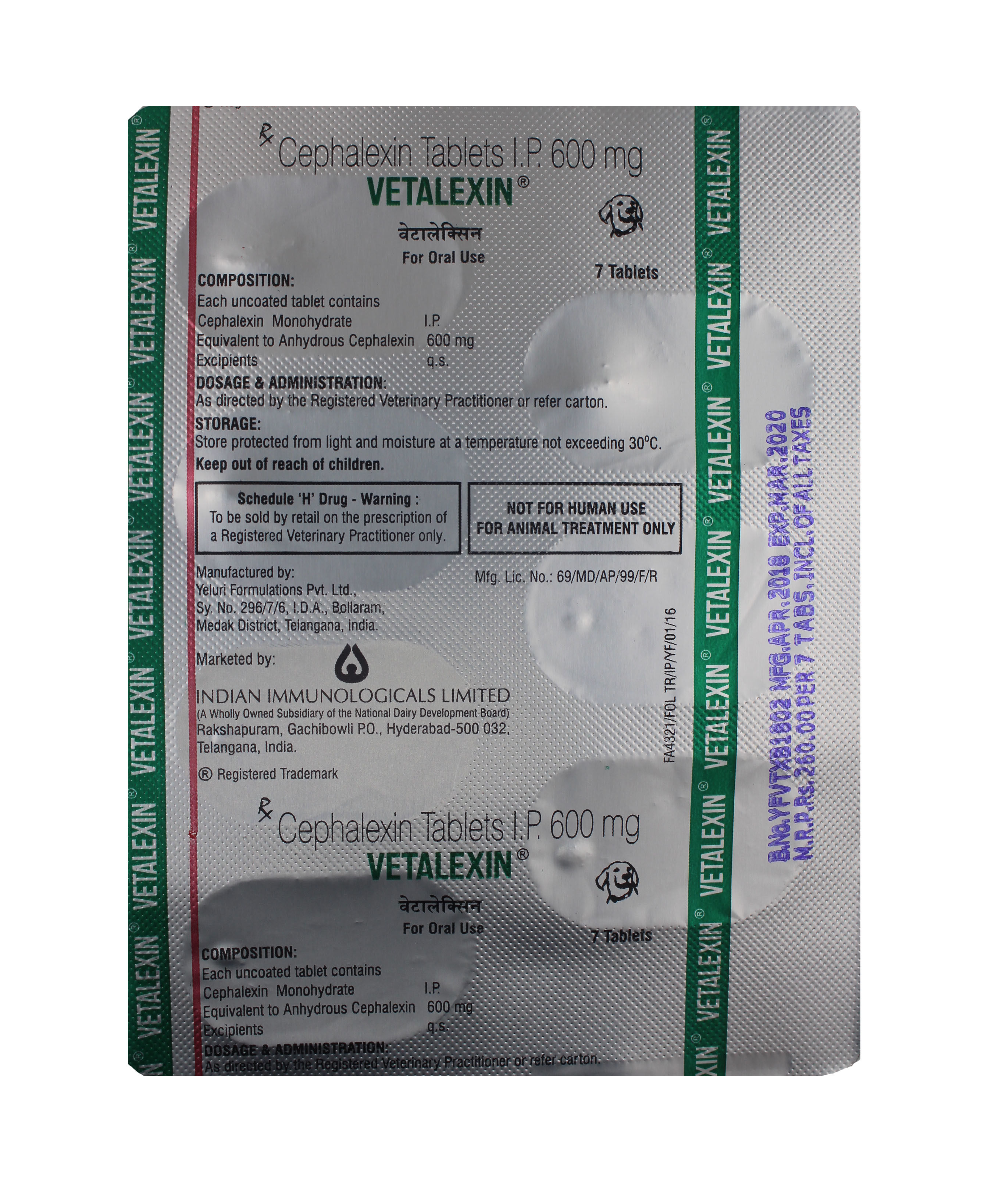 Vetalexin 600mg Tabs Cephalexin