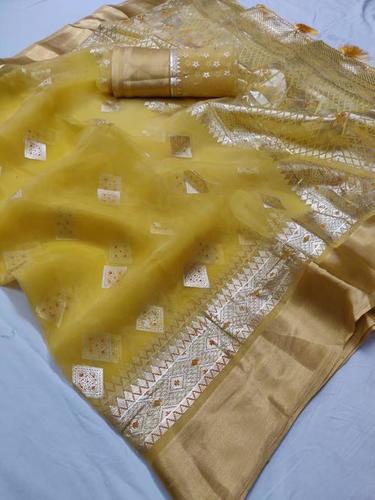 Multy Zari Border Batik Print Orgenza Sarees