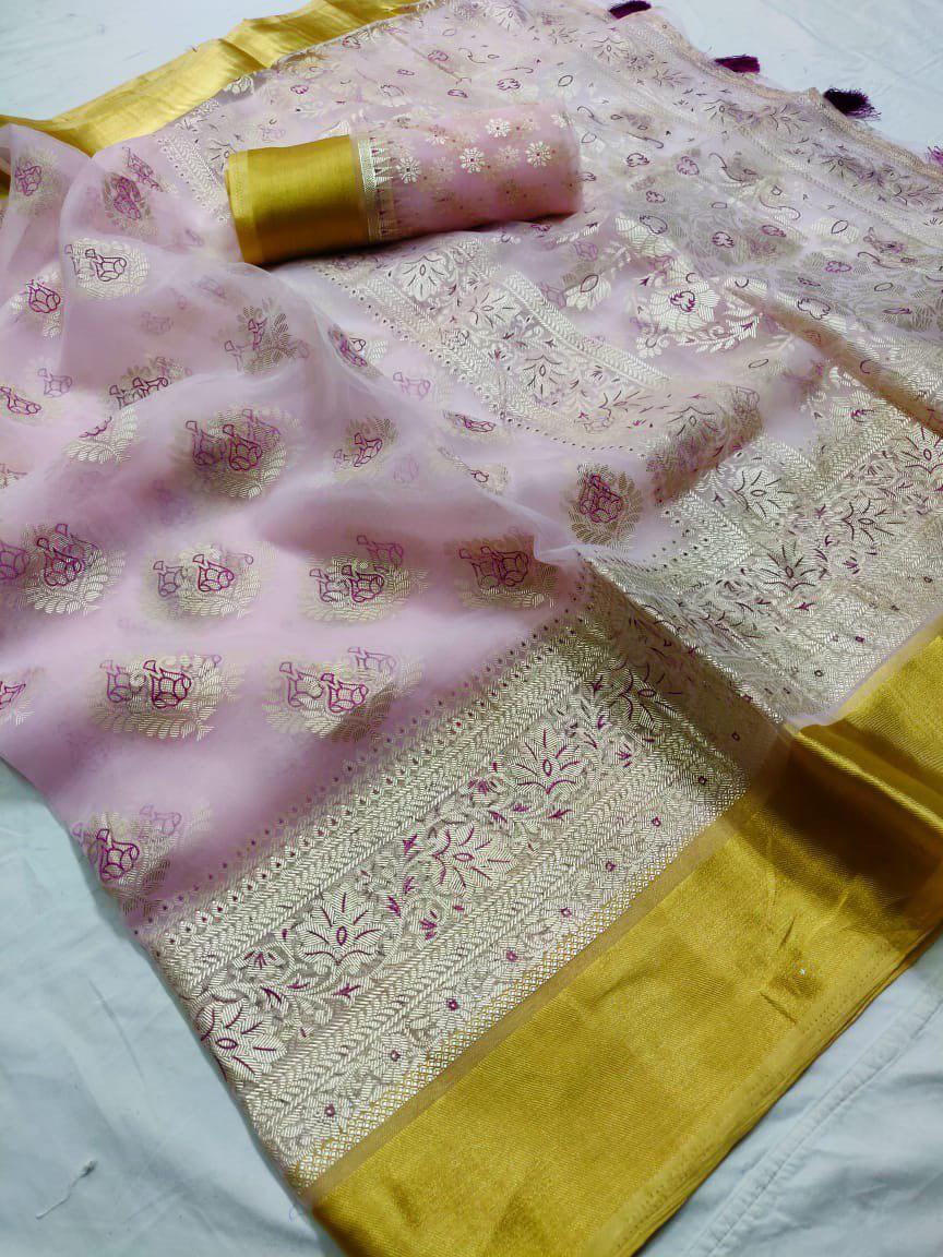 Zari Border Batik Print Orgenza Sarees