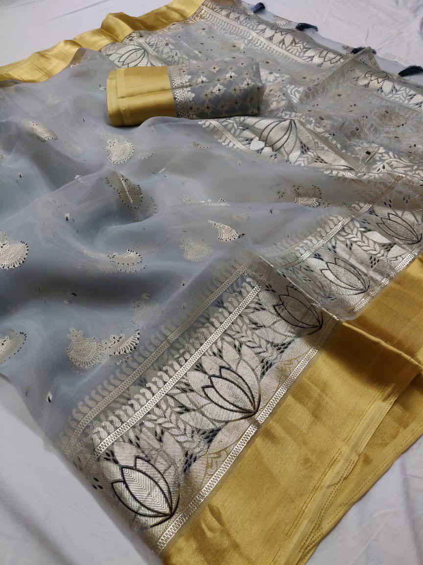 Zari Border Batik Print Orgenza Sarees