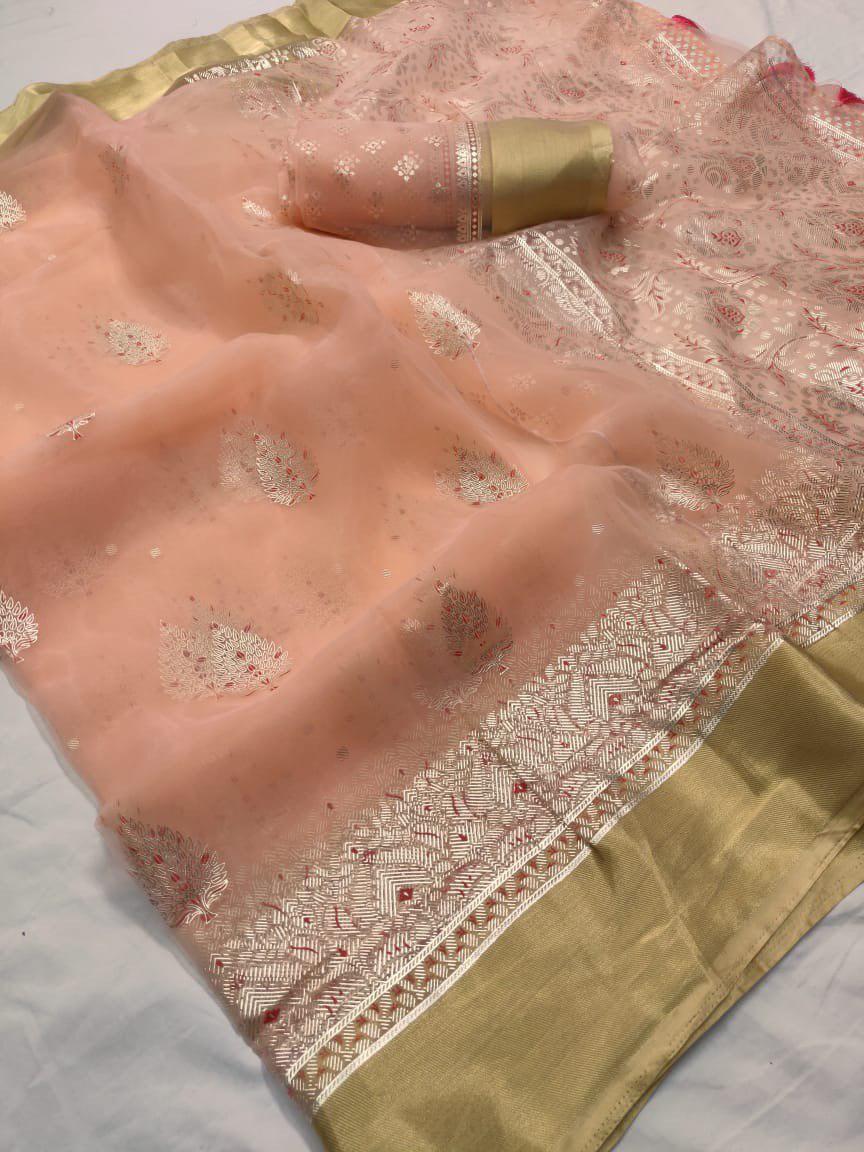 Zari Border Batik Print Orgenza Sarees