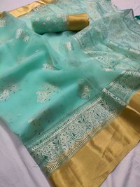 Zari Border Batik Print Orgenza Sarees
