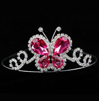 Bridal Crowns HB-129 - Copper Rhinestones, 23cm Height, Pink | Elegant Butterfly Motif Wedding Headband