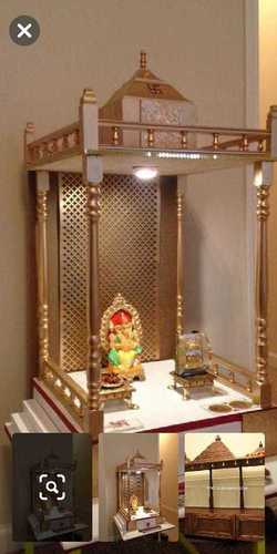 Wooden Temple - Teak Wood, Antique Imitation Style | Folk Art, Carved, Painted, Polished for Arts and Crafts Home Decoration