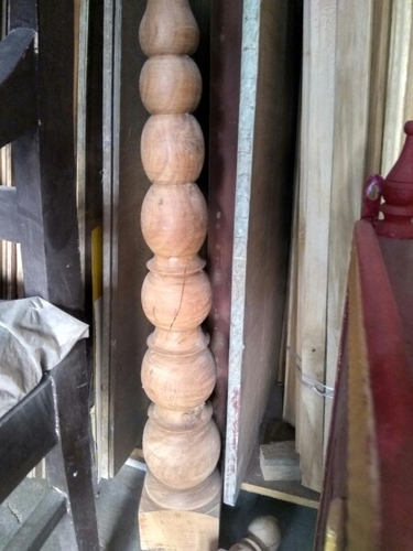 Designer Wooden Pillars - Fine Finish Wood, Carved and Polished, Antique Imitation Folk Art Theme with Flower Motif