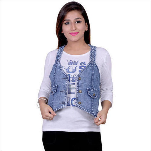 Ladies denim hot sale sleeveless jacket