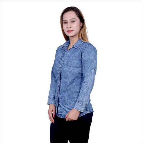 ladies blue denim shirt