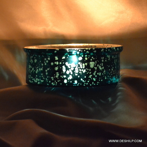 Blue & white Silver Glass T Light Candle