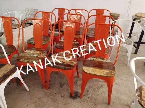 Handmade Tolix Chair With Wooden Set Top (Red)